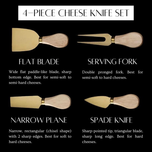 Elegant Wooden Handle Gold Cheese Knife Set - Picture 3 of 7